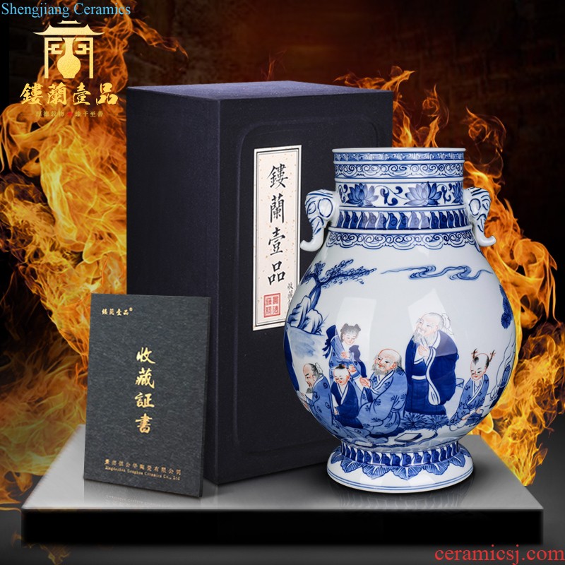 Jingdezhen ceramics antique flower arrangement of blue and white porcelain vase new Chinese style household living room TV cabinet collection furnishing articles