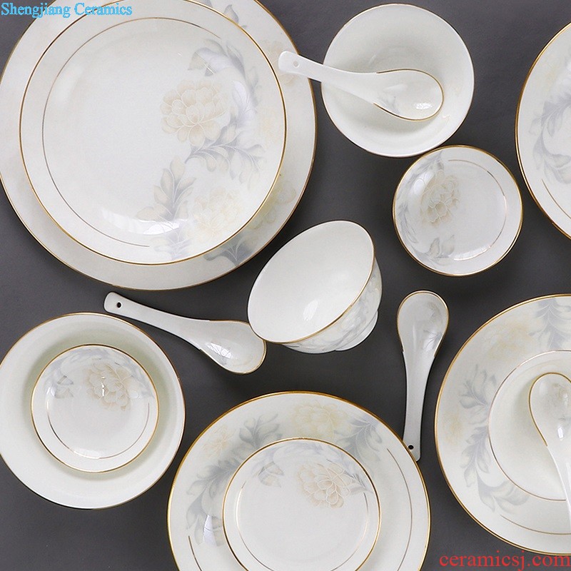 inky Blue and white porcelain tableware suit Chinese dishes Jingdezhen ceramic dishes suit Xin jade 3.0