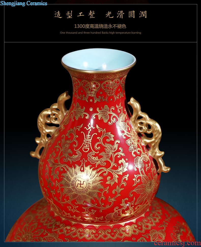 Jingdezhen ceramics furnishing articles hand-painted CV 18 red vase in the living room TV ark decoration large arranging flowers