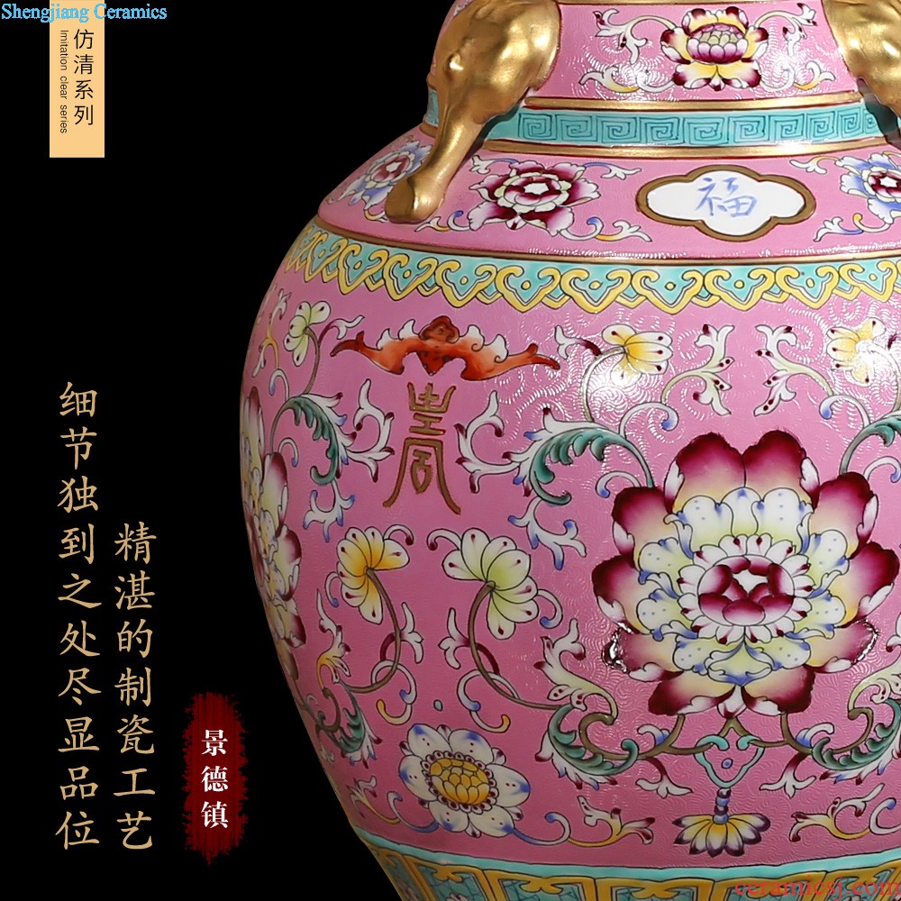 Jingdezhen ceramics hand-painted archaize pastel ruyi ears vases, Chinese style living room decorations rich ancient frame furnishing articles