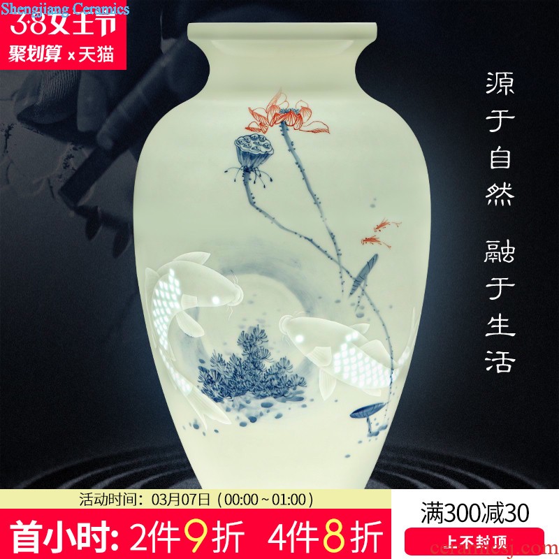 Jingdezhen ceramics vase antique blue and white landscape flower arranging, rich ancient frame sitting room adornment of Chinese style household furnishing articles