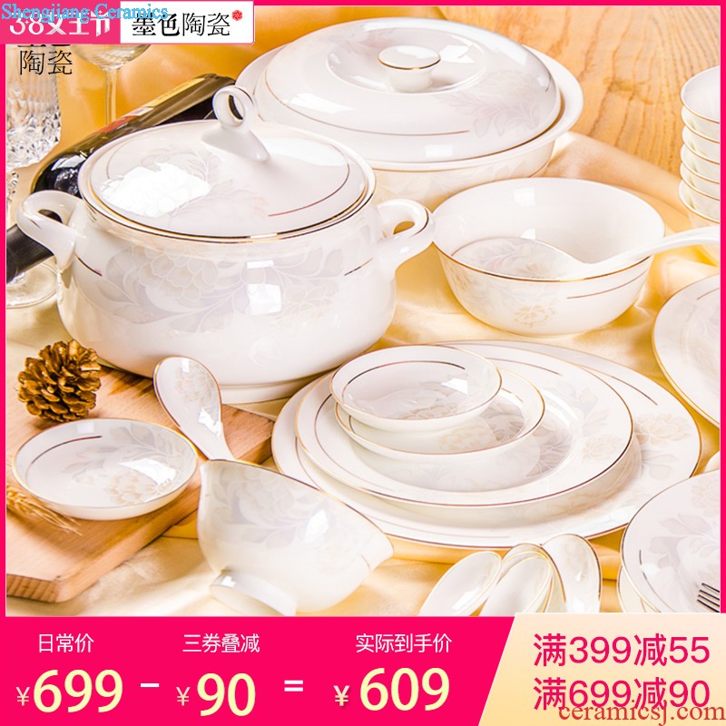 inky Blue and white porcelain tableware suit Chinese dishes Jingdezhen ceramic dishes suit Xin jade 3.0