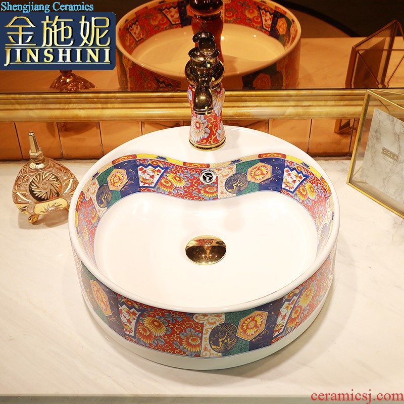 European ceramic art on the stage basin sink round small family household balcony small toilet wash basin