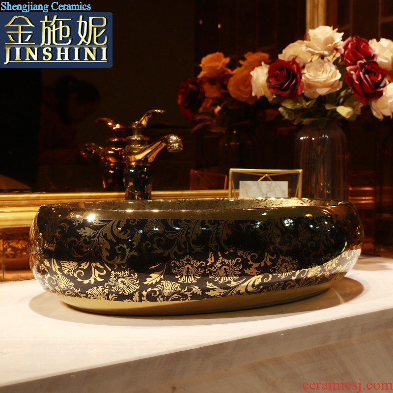 European style bathroom ceramic art basin washing a face blue square creative art stage basin sink new Chinese style