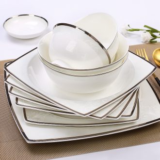 inky Jingdezhen porcelain tableware suite exquisite Chinese pure white porcelain bowl chopsticks dishes home dishes gift set