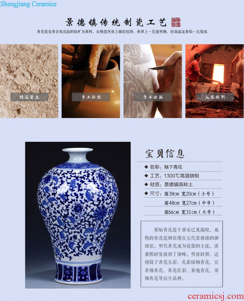 Jingdezhen ceramic furnishing articles imitation qing qianlong blue color bucket a surname little lion ball vase household decorations