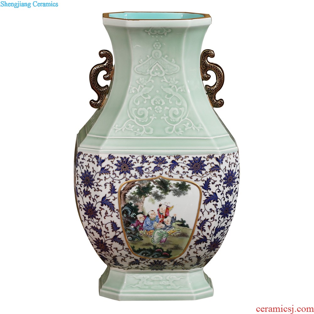 Jingdezhen ceramics furnishing articles imitation qing qianlong pastel landscape ears vases, sitting room of Chinese style household decorations