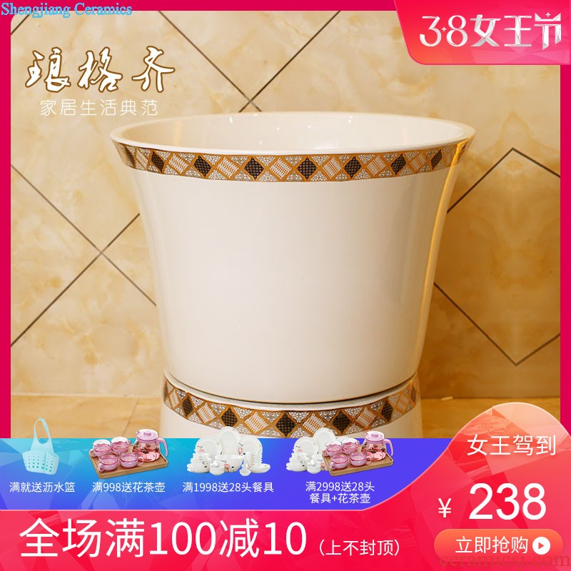 Koh larn, neat package mail Jingdezhen ceramic art basin mop mop pool pool Fangyuan mop pool paint peony