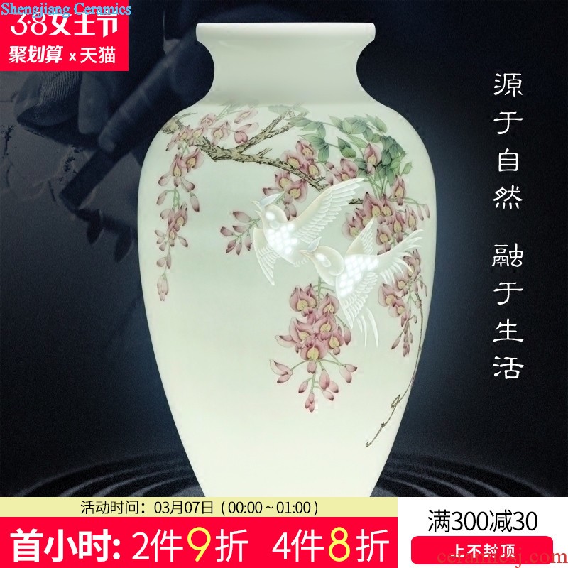 Jingdezhen hand-painted enamel vase large blooming flowers sitting room of Chinese style household adornment ceramics furnishing articles