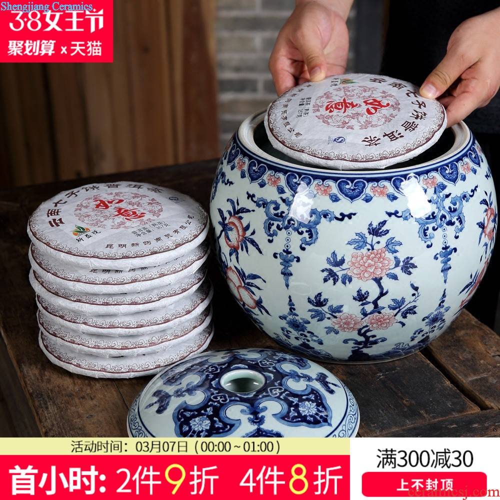 Furnishing articles loyo jingdezhen ceramics Antique pu 'er tea pot storage tank of blue and white porcelain home decoration