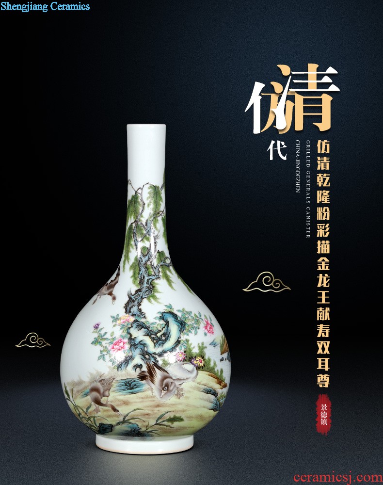 Jingdezhen ceramics imitation qing yongzheng colored enamel peacock willow bottles of Chinese vase trumpet rich ancient frame ornaments