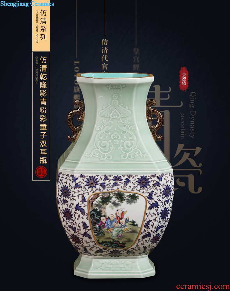 Jingdezhen ceramics furnishing articles imitation qing qianlong pastel landscape ears vases, sitting room of Chinese style household decorations