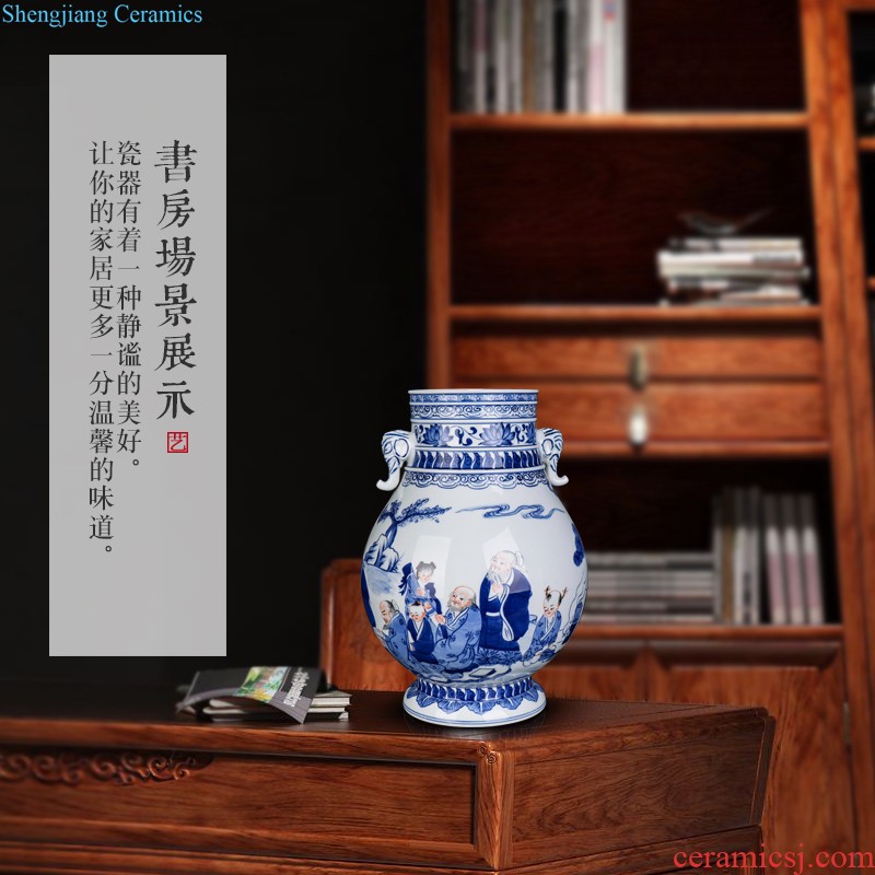 Jingdezhen ceramics antique flower arrangement of blue and white porcelain vase new Chinese style household living room TV cabinet collection furnishing articles