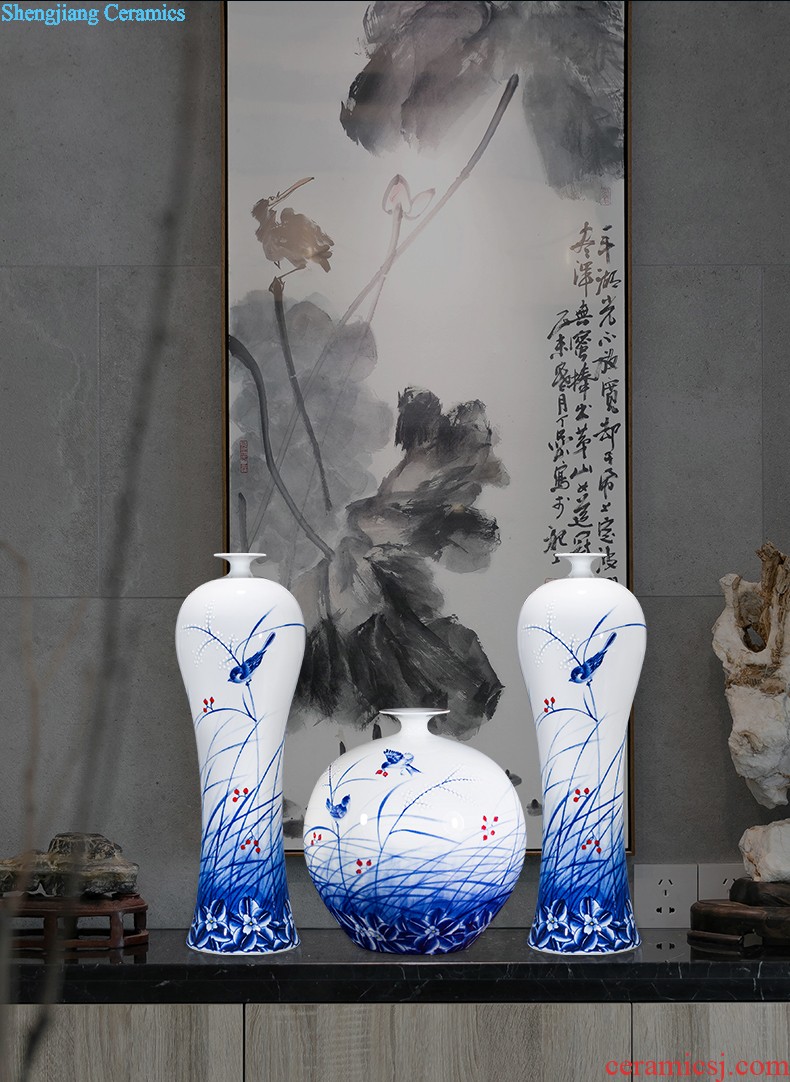 New Chinese style hand-painted vases furnishing articles color ink landscape after classical household three-piece adornment flower arranging jingdezhen ceramics