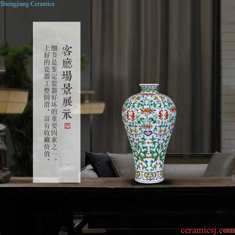 Jingdezhen ceramics colored enamel longnu ear flat bottles of new Chinese style living room home decoration vase collection furnishing articles