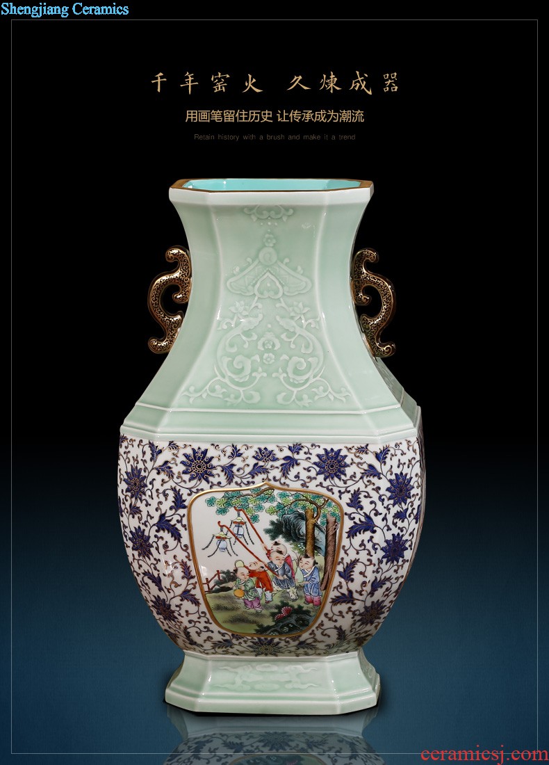 Jingdezhen ceramics furnishing articles imitation qing qianlong pastel landscape ears vases, sitting room of Chinese style household decorations