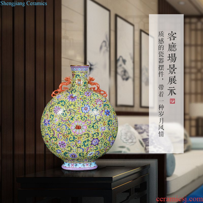 Jingdezhen ceramic imitation qing qianlong enamel colour yellow flowers open to treasure phase sitting room adornment is placed on the vase