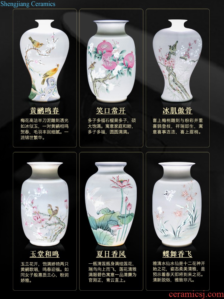 Jingdezhen ceramic furnishing articles hand-painted big dried flower vase planting Chinese office sitting room porch decoration craft gift