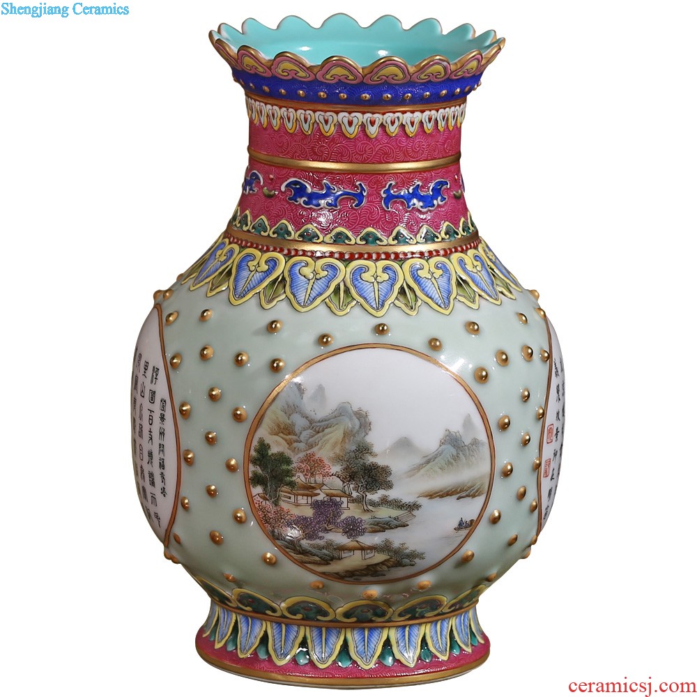 Jingdezhen ceramics furnishing articles imitation qing qianlong red bottom phase pattern celestial treasure vase Chinese style household ornaments