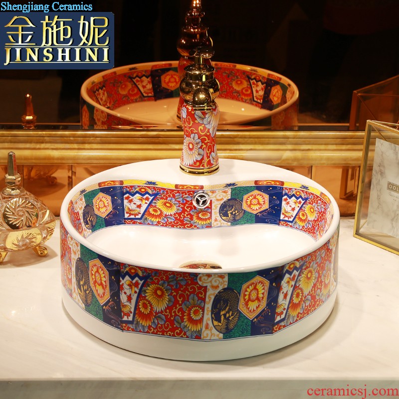 European ceramic art on the stage basin sink round small family household balcony small toilet wash basin