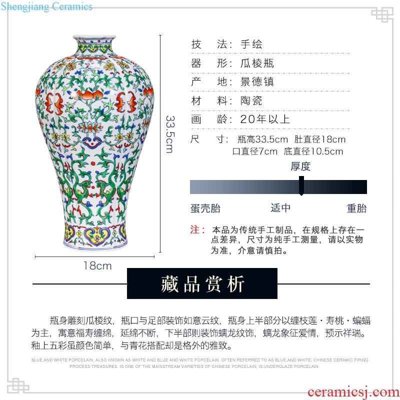 Jingdezhen ceramics colored enamel longnu ear flat bottles of new Chinese style living room home decoration vase collection furnishing articles