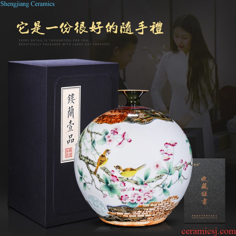 Jingdezhen ceramics hand-painted pastel landscape new Chinese style household to decorate the sitting room of large cylinder collection cornucopia