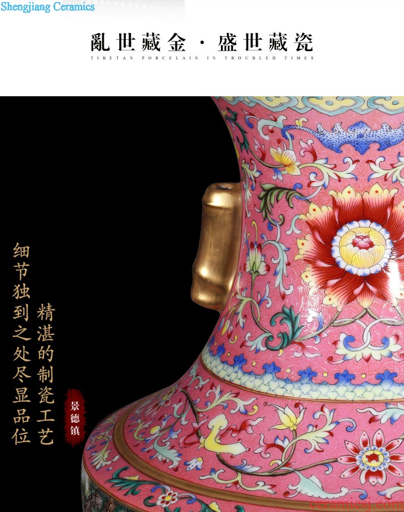 Jingdezhen ceramics vase furnishing articles imitation qing qianlong pea green glaze butterfly mei bottles of Chinese style household decorative arts and crafts