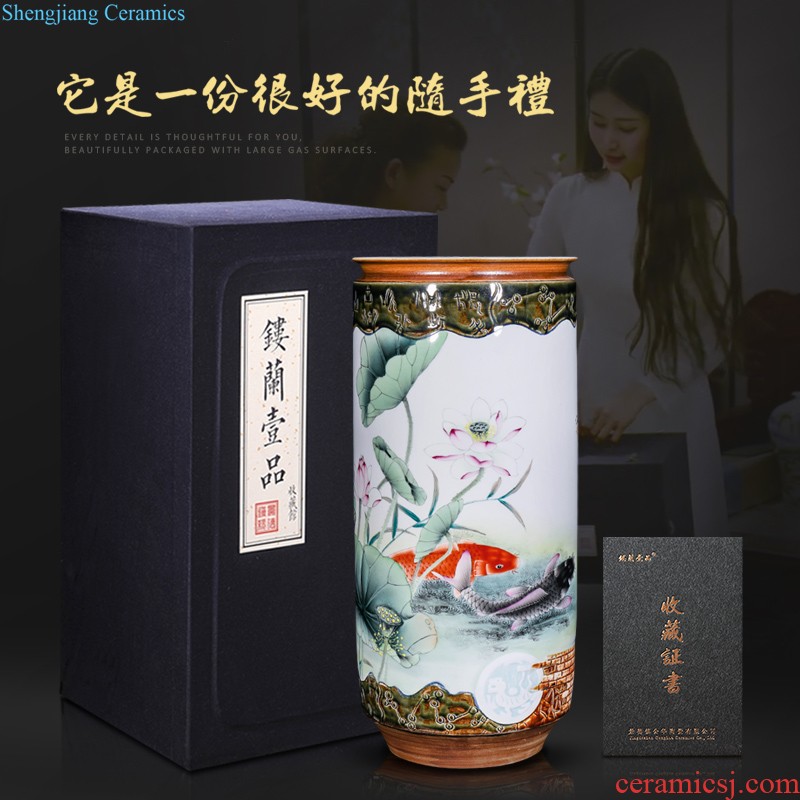 New Chinese style household hand-painted jingdezhen ceramics powder enamel paint painting of flowers and vase TV ark sitting room adornment is placed