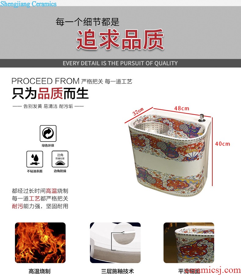 Post, the package mail Jingdezhen ceramic art mop basin mop mop pool pool Blue and white chrysanthemum petals blue