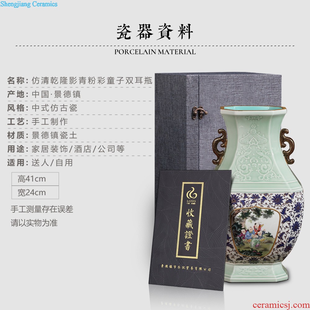 Jingdezhen ceramics furnishing articles imitation qing qianlong pastel landscape ears vases, sitting room of Chinese style household decorations