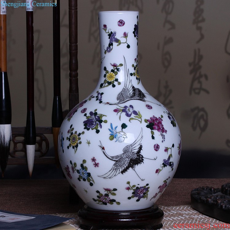 Jingdezhen ceramics Archaize peacock blue vase Chinese sitting room ark creative retro furnishing articles ornaments