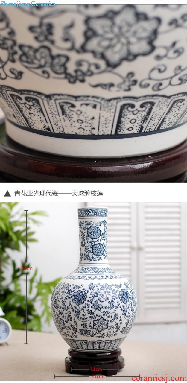 Jingdezhen ceramic vase landing 482 hand-painted ears blue youligong Chinese style living room porch decorate furnishing articles