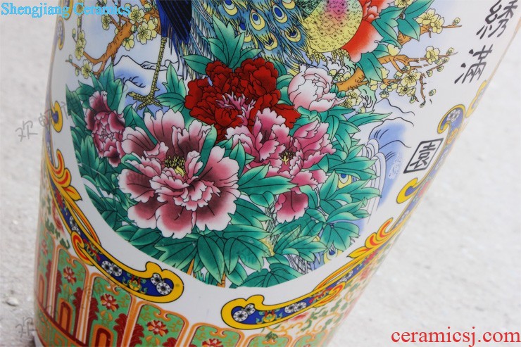 Jingdezhen ceramics hand-painted landing big vase famille rose red landscape painting the sitting room adornment is placed large hotel