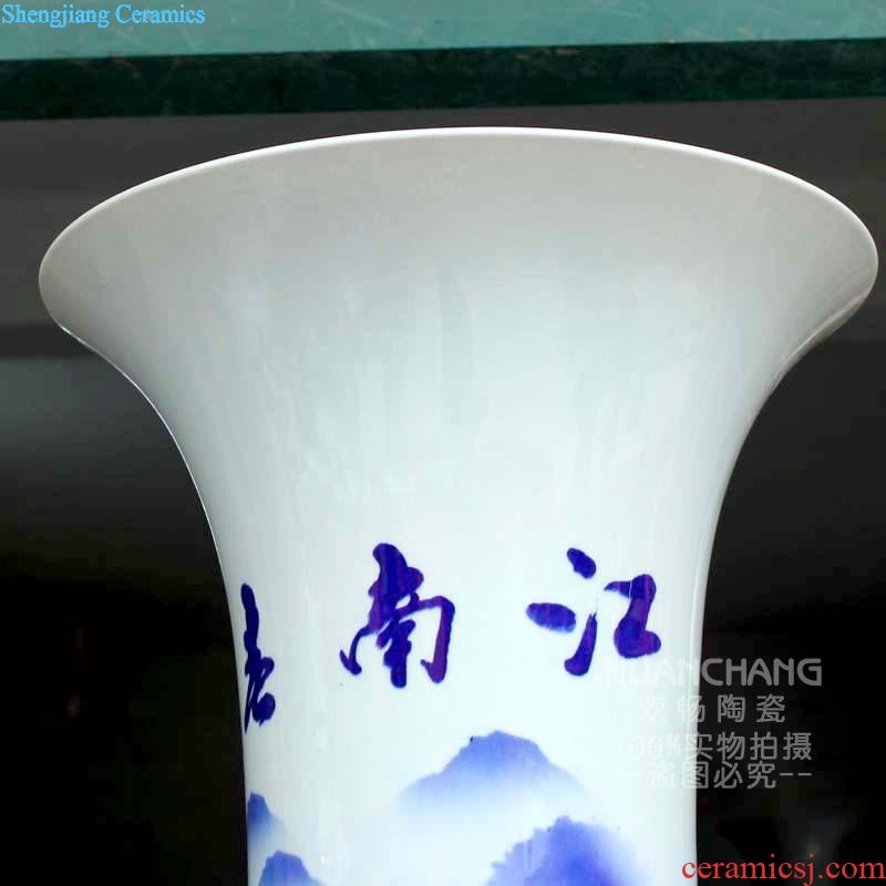 Jingdezhen chinaware bottle gourd big vase peony new Chinese style household hotels sitting room adornment high landing place