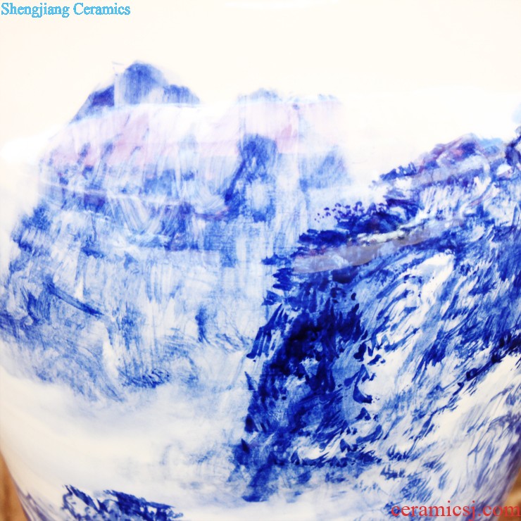 E189 jingdezhen ceramic handmade painting on blue and white glaze of large vases, blooming flowers sitting room adornment is placed