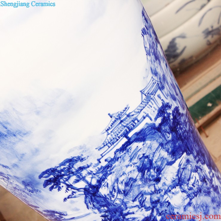 E189 jingdezhen ceramic handmade painting on blue and white glaze of large vases, blooming flowers sitting room adornment is placed