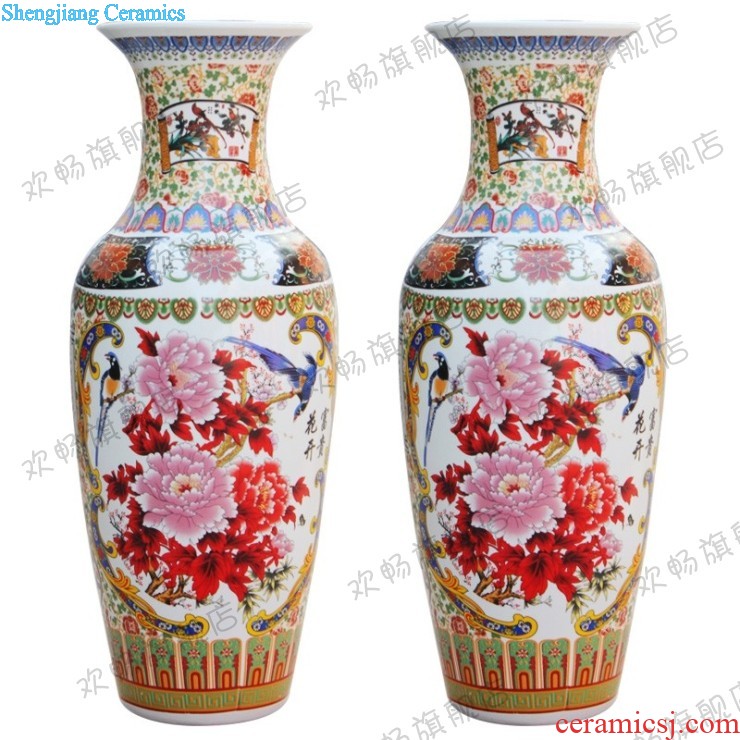 Jingdezhen ceramics hand-painted landing big vase famille rose red landscape painting the sitting room adornment is placed large hotel