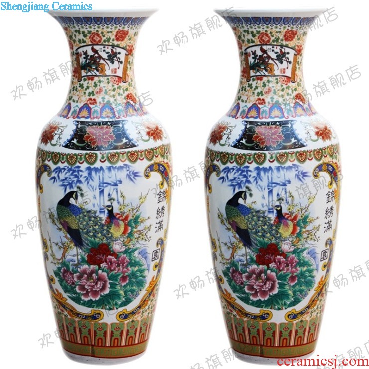 Jingdezhen ceramics hand-painted landing big vase famille rose red landscape painting the sitting room adornment is placed large hotel