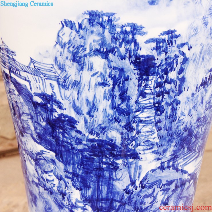 E189 jingdezhen ceramic handmade painting on blue and white glaze of large vases, blooming flowers sitting room adornment is placed