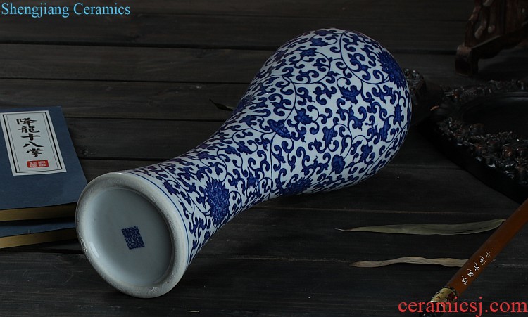 Jingdezhen ceramics vase furnishing articles blue crystal glaze antique art creative living room table surface arranging flowers adorn article