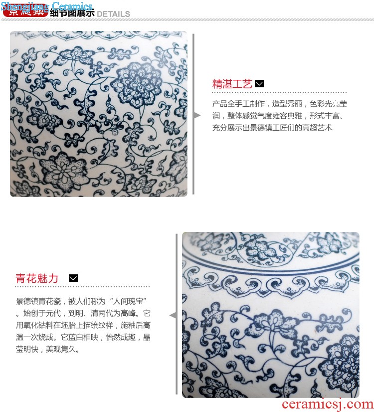 Jingdezhen ceramic vase landing 482 hand-painted ears blue youligong Chinese style living room porch decorate furnishing articles