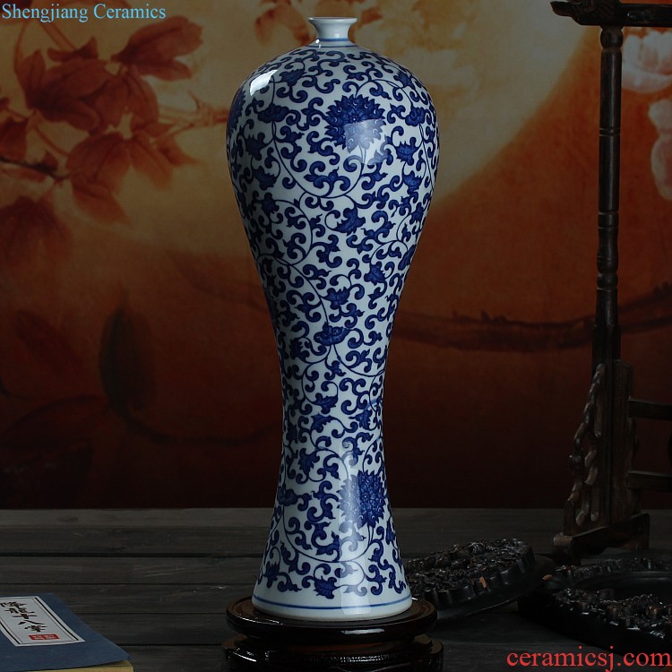 Jingdezhen ceramics vase furnishing articles blue crystal glaze antique art creative living room table surface arranging flowers adorn article