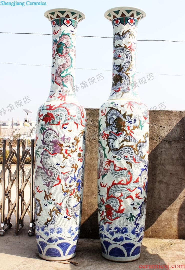 E057 jingdezhen blue and white porcelain ceramics of large vases, antique decoration, Kowloon opened 18 carp furnishings