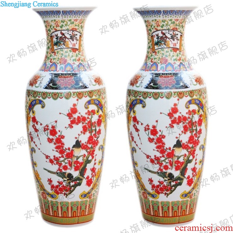 Jingdezhen ceramics hand-painted landing big vase famille rose red landscape painting the sitting room adornment is placed large hotel