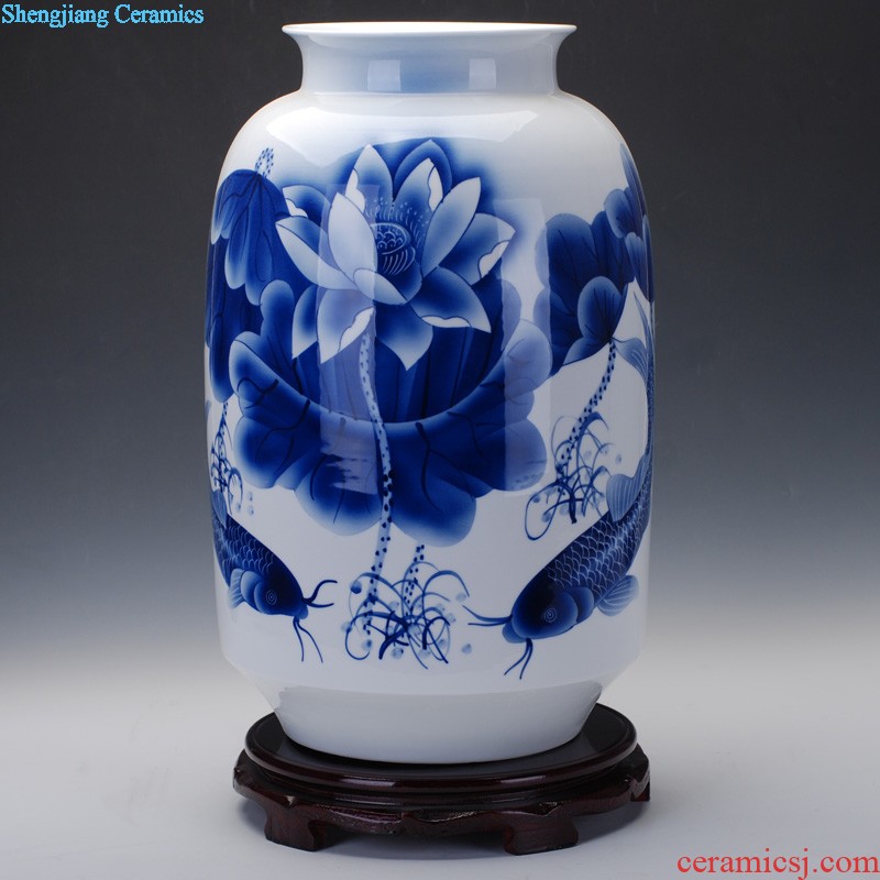 Jingdezhen ceramic 224 little gold fish tank water lily of blue and white porcelain basin bowl lotus tortoise cylinder Aquatic animals writing brush washer fish bowl