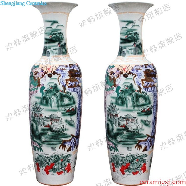 Antique hand-painted e052 jingdezhen ceramics painting landscape quiver of large vases, classical sitting room adornment