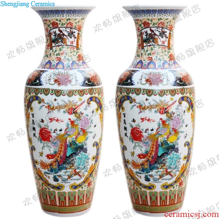 Jingdezhen ceramics hand-painted landing big vase famille rose red landscape painting the sitting room adornment is placed large hotel