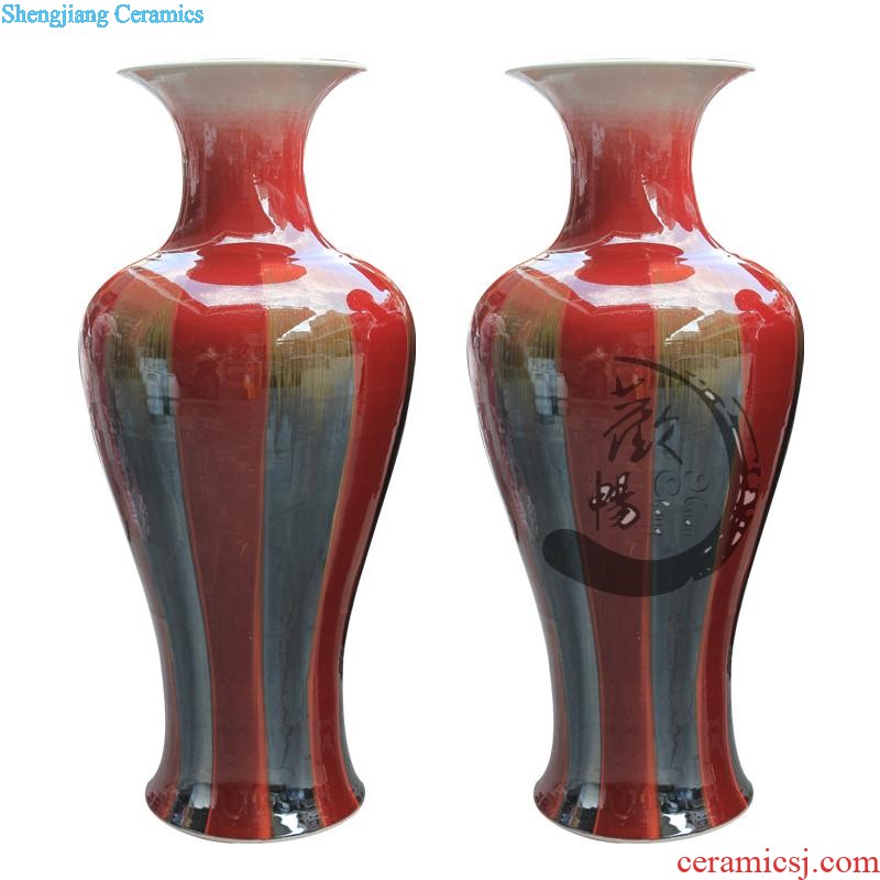 Cb31 jingdezhen ceramic color glaze hand-carved VAT fish goldfish calligraphy and painting cylinder tank furnishing articles wind