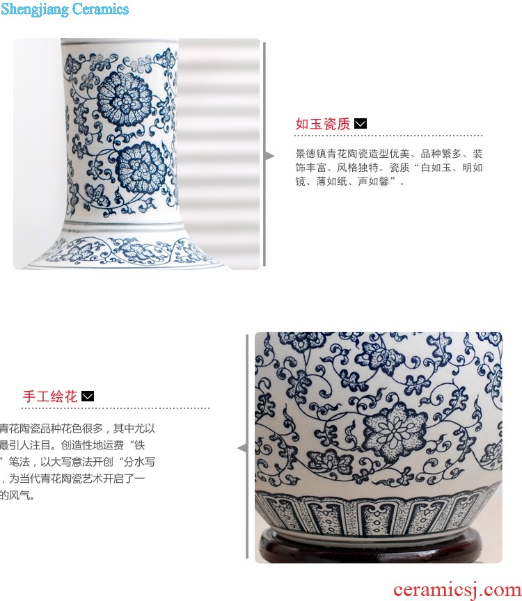 Jingdezhen ceramic vase landing 482 hand-painted ears blue youligong Chinese style living room porch decorate furnishing articles