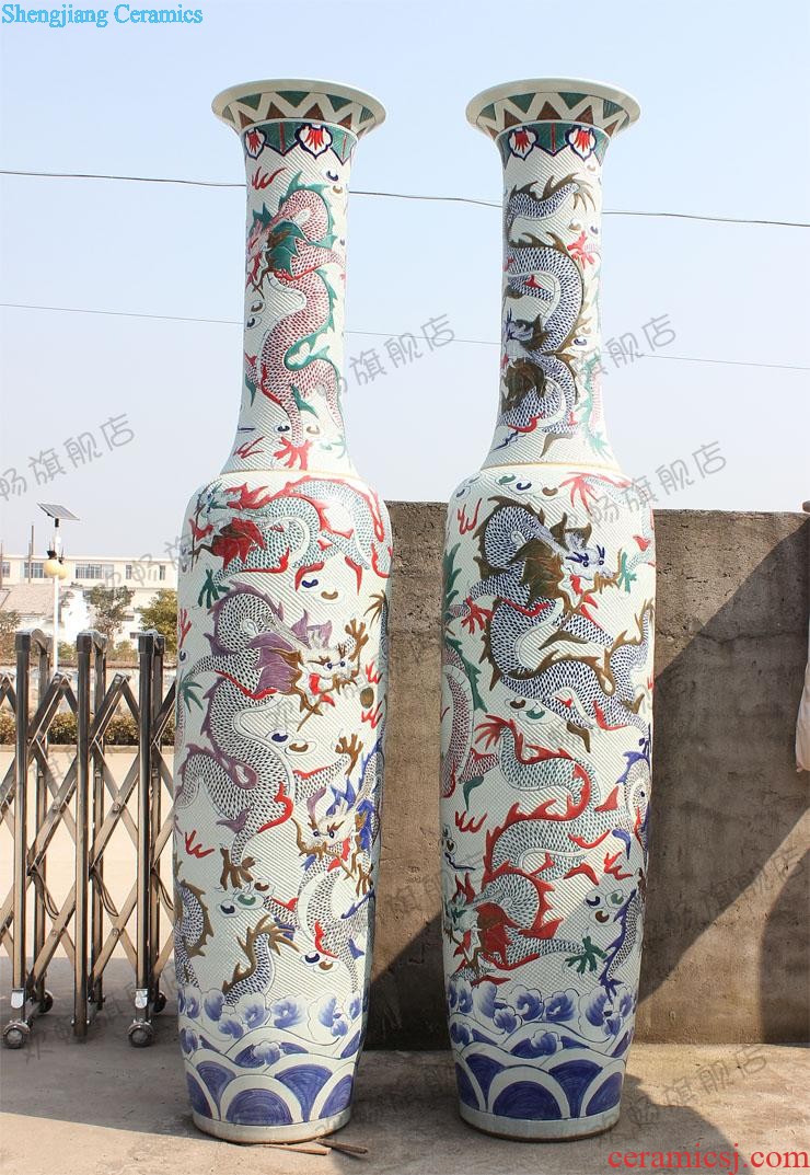 E057 jingdezhen blue and white porcelain ceramics of large vases, antique decoration, Kowloon opened 18 carp furnishings